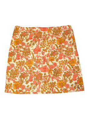 LOFT Skirt Womens 8 Multicolor Floral Textured Straight Mini Zip Back Summer